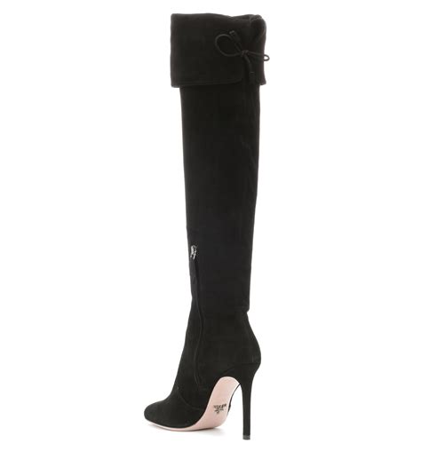 prada black leather knee high boots|prada suede knee high boots.